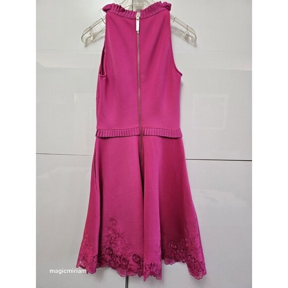 BNWT TED BAKER London Zaffron Embroidered Fit & Flare Dress Barbie Pink - Picture 10 of 15